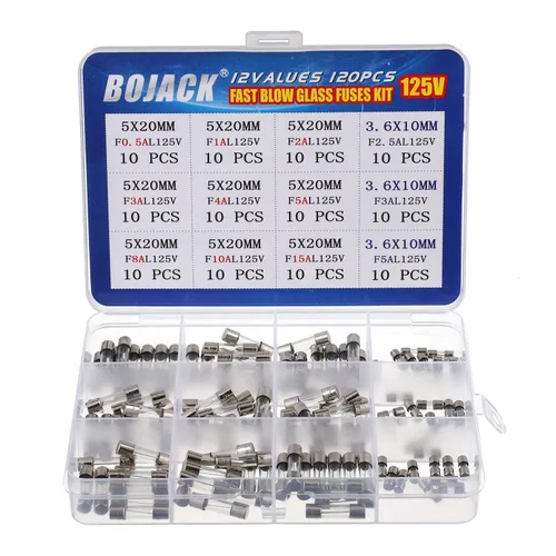 BOJACK Fusibles para luces navideñas 5x20mm 125V 0.5A 1A 2A 3A 4A 5A 8A 10A 15A Fusibles de vidrio de explosión rápida 3.6X10mm Fusible mini 125V