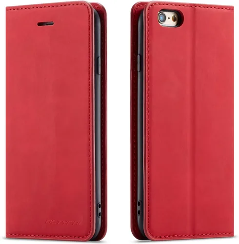 Miniatura 23 de QLTYPRI Funda para iPhone 6 Plus/6S Plus, cubierta de piel PU con tarjetero, funda tipo billetera con solapa magnética y a prueba de golpes - Vino