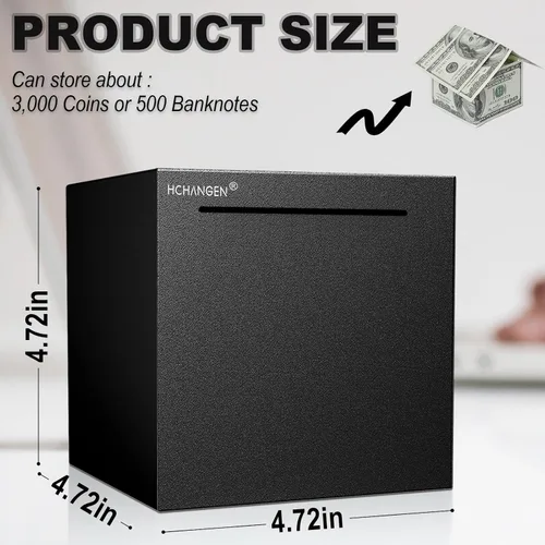 Miniatura 2 de Alcancía de acero inoxidable para adultos y niños, banco de dinero de metal imprescindible para abrir y abrir, caja de ahorro no se puede abrir