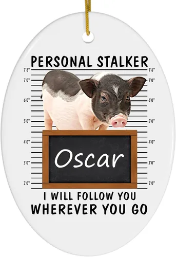Personal Stalker I Will Follow You Saddle Mini Cerdo Personalizado Nombre Adornos de Navidad 2024 Oval Blanco Cerámica Dueño de Mascotas Regalos