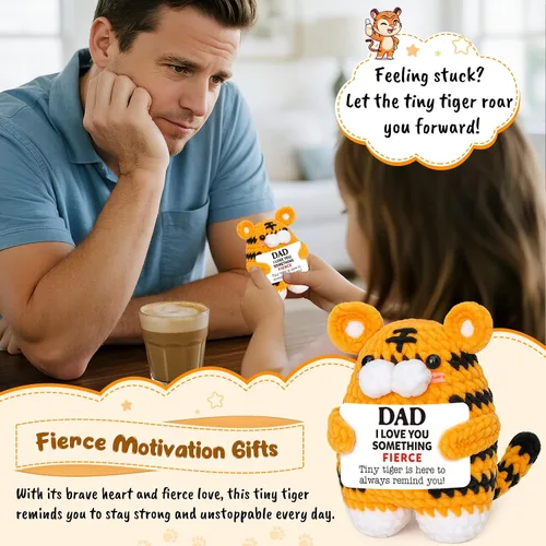 Miniatura 6 de Regalos de cumpleaños de Navidad para papá de hija, hijo, esposa, mini divertido hecho a mano de ganchillo tigre feroz I Love You, idea de regalo