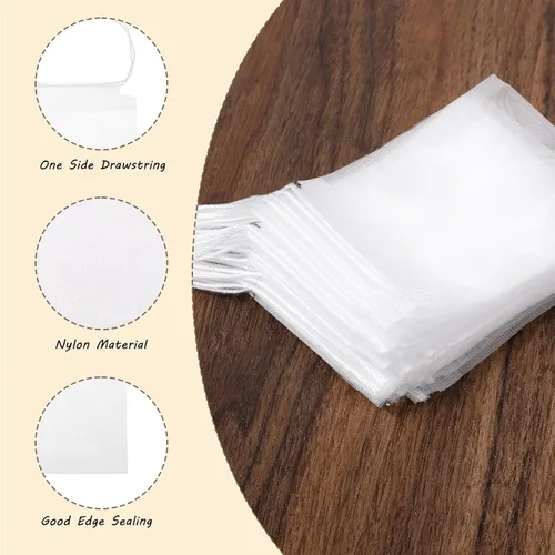 Miniatura 5 de 100 bolsas de té vacías desechables, bolsas de té sueltas para té de hojas sueltas, bolsas de té de malla reutilizables con cordón para café