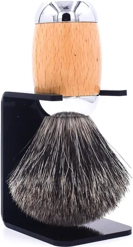 Miniatura 3 de Taconic Shave 's 100% mixto tejón cepillo de afeitar de lujo – madera de haya y mango cromado – Soporte de afeitar incluido