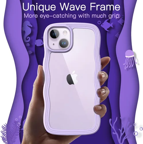 Miniatura 3 de JETech Bonita funda para iPhone 14 de 6.1 pulgadas, marco ondulado, forma rizada, a prueba de golpes, para mujeres y niñas, parte trasera