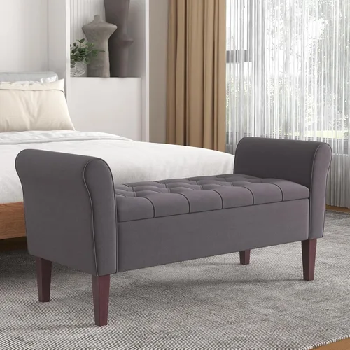 Miniatura 8 de HUIMO Banco de almacenamiento de 48 pulgadas, otomana de almacenamiento con brazos con patas de madera maciza de 7.5 pulgadas, banco de pie de cama