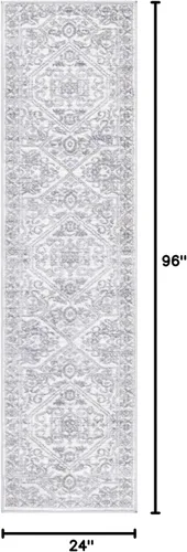 Miniatura 2 de Unique Loom Boston Collection - Alfombra de área con medallón (2 x 8 pies, color blanco y gris)