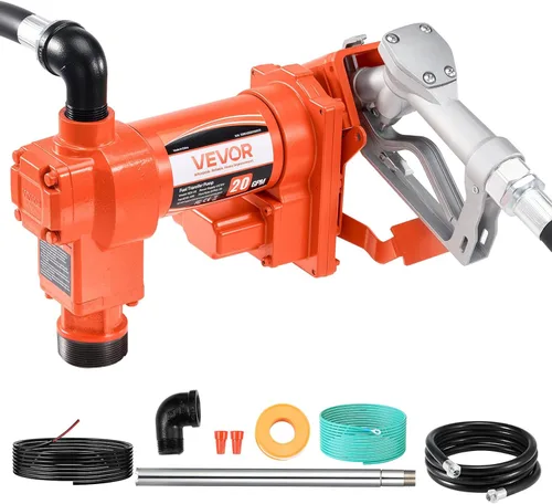 Miniatura 10 de VEVOR Bomba de transferencia de combustible, 12 V CC 15 GPM, kit de bomba de transferencia diésel de hierro fundido, con boquilla manual, manguera