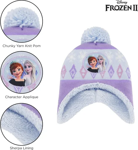 Miniatura 3 de Disney Juego de gorro y guantes de invierno para niñas de 2 a 4 años o Frozen 2 con gorro Elsa Anna y guantes para niños de 4 a 7 años