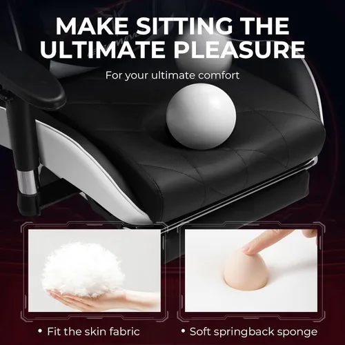 Miniatura 7 de EXRACING Silla ergonómica para videojuegos, silla de computadora con reposapiés y soporte lumbar, silla de oficina de cuero con respaldo alto Blanco