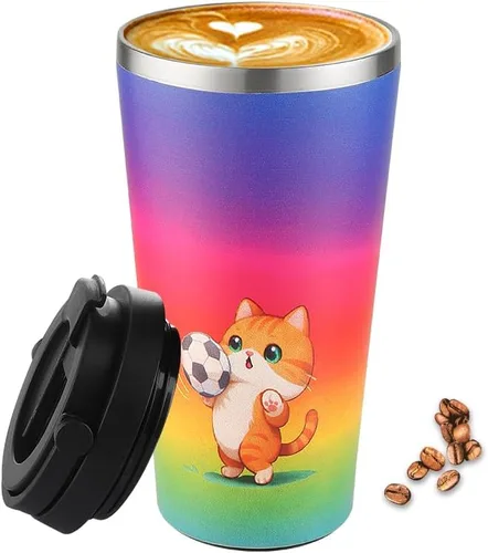 Miniatura 15 de Funkrin Taza de café aislada con revestimiento de cerámica, taza de café helado de 16 onzas con tapa abatible y asa, taza de viaje a prueba de fugas