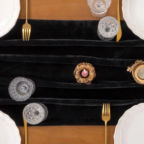 Miniatura 5 de Socomi Camino de mesa de terciopelo negro para el día de San Valentín, decoración de 20 x 120 pulgadas, tela de 10 pies, camino de boda de Acción