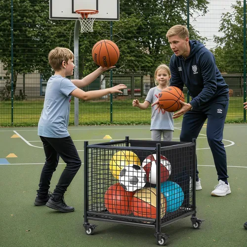 Miniatura 6 de AECOJOY Almacenamiento de carrito de bolas, cubo de baloncesto con ruedas para garaje, escuela, gimnasio, equipo deportivo y organizador
