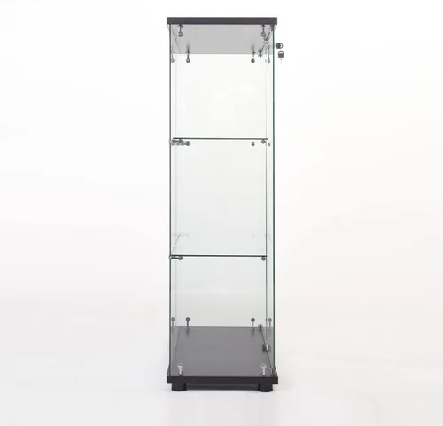 Miniatura 9 de Vitrina de cristal con 3 estantes con 2 puertas, vitrina de cristal transparente para sala de estar, dormitorio, 49.49 x 31.77 x 14.37 pulgadas