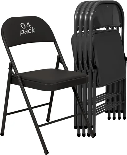 Juego de 4 Sillas Plegables Tapizadas en Negro - Cómodas Sillas Apilables Portátiles para Interior y Exterior, Eventos, Fiestas, Oficina, Boda Negro