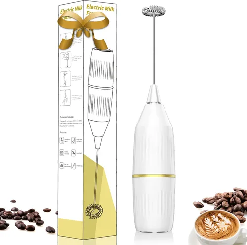 Espumador de leche de mano, espumador eléctrico multifuncional y mezclador | Diseño compacto para un fácil almacenamiento | Fácil de limpiar | para