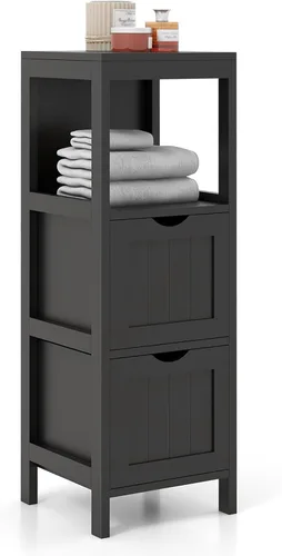 LOKO Gabinete de piso de baño, gabinete de almacenamiento multifuncional con 2 cajones extraíbles, armario de baño moderno con correa anticaída, 12