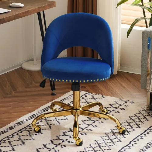 Miniatura 13 de VINGLI Silla de Oficina Pequeña de Terciopelo Moderna, Linda Silla de Escritorio con Ruedas, Base/Tachuelas Doradas, Cómoda Silla Giratoria sin Beige