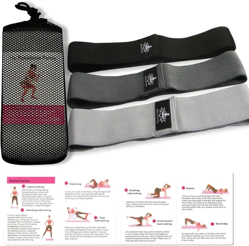 Miniatura 2 de Hatha Yoga Large Resistance Band,14.5" x3.15",Fabric Exercise Loop Bands with Instruction Guide and Carry Bag, Set of 3.