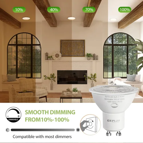 Miniatura 3 de GEPLAD Paquete de 6 bombillas LED GU10 regulables 6W 582LM, reemplazo de halógeno de 50W, foco de 38 grados 2700K blanco cálido para cocina, campana