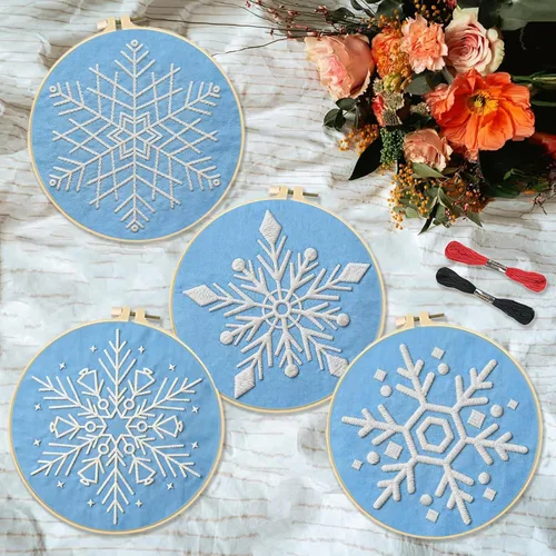 Miniatura 3 de INFUNLY Paquete de 4 kits de bordado de copo de nieve, kits de punto de cruz para principiantes y adultos, kit de inicio de punto de aguja de Kit