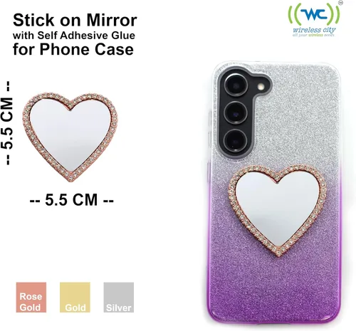 Miniatura 2 de Wireless City Espejo de teléfono con forma de corazón, espejo de maquillaje con diamantes de oro rosa con circonita cúbica, 2.2 in, ideal