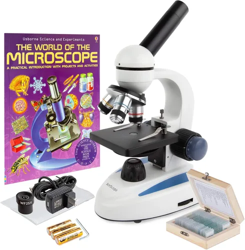 Miniatura 12 de AmScope Microscopio monocular compuesto inalámbrico digital M158C-2L-E, oculares WF10x y WF25x, aumento de 40x-1000x, iluminación LED superior e