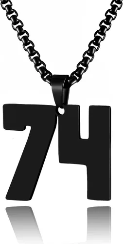 Miniatura 74 de Collar de Número Dorado para Hombre, Cadena de Acero Inoxidable con Colgante de Número para Atletas, Joyería Deportiva Personalizada para Niños