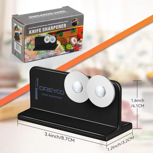 Miniatura 2 de Dreyoo Afilador de cuchillos de borde puntiagudo, ruedas de acero inoxidable de doble cara, afilador de cuchillos de cabeza ancha para cuchillos