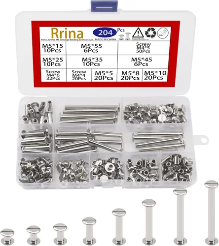 204 piezas M5 Chicago Tornillos de encuadernación Stud Posts Remache Botón Surtido Kit para DIY Scrapbook Photo Álbumes de Fotos Encuadernación