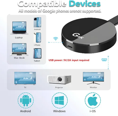 Miniatura 4 de Adaptador de reflejo de pantalla 4K, adaptador inalámbrico de pantalla HDMI Compatible con AirPlay, Miracast y DLNA. Refleja el contenido