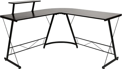 Flash Furniture Ginny - Escritorio esquinero para juegos en forma de L para ahorrar espacio y estante para monitor, escritorio de computadora de 2