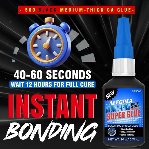 Miniatura 2 de 20g de pegamento CA negro medio-espeso (500 CPS), pegamento super de cianoacrilato premium para madera, vidrio, metal, papel, cuero, plástico