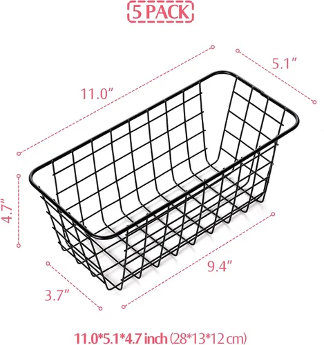 Miniatura 2 de Paquete de 5 cestas de almacenamiento de alambre para el hogar, contenedores de metal montados en la pared, contenedores organizadores para cocina
