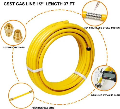Miniatura 2 de CSST Tubo de acero inoxidable corrugado de 37 pies 1/2 pulgada flexible de tubería de gas natural Kit de conversión de propano manguera de parrilla
