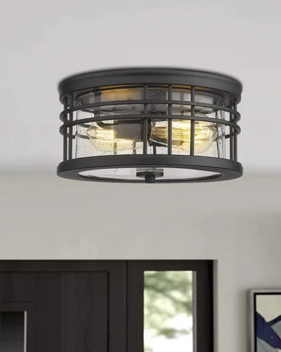 Miniatura 5 de zeyu ZW01-F BK - Lámpara de techo de montaje empotrado, 2 luces, para cocina, pasillo, 12 pulgadas, acabado negro con vidrio semillado, ZW01-F BK