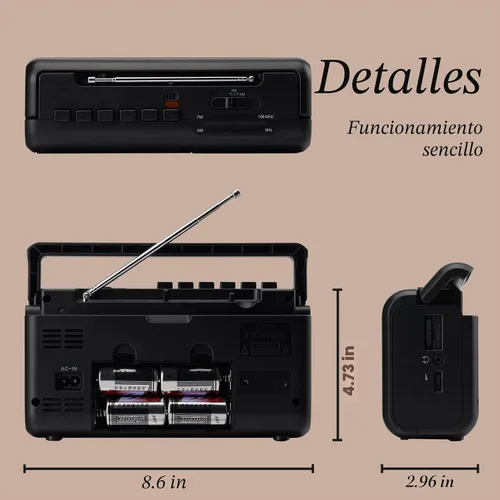 Miniatura 7 de G Keni Grabador portátil de cinta de casete, reproductor de casete de radio AM/FM con altavoz integrado, conector para auriculares, reproductor