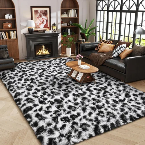Miniatura 19 de Amearea Soft Small Leopard Rugs for Bedroom, 2x4 Feet Fluffy Black and White Runner Rugs, Comfy Cheetah Print Throw Rug Faux Fur Animal Print Rug