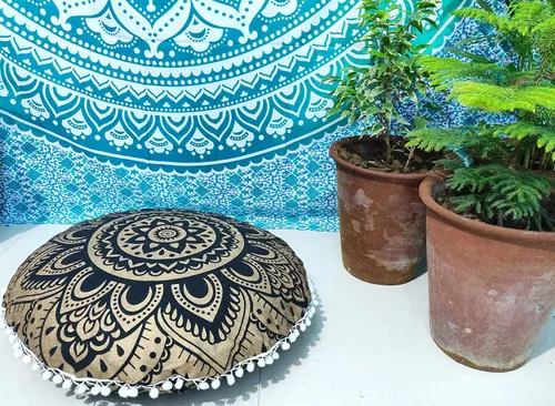 Miniatura 6 de CRAFT KALA Funda de cojín con diseño de mandala, funda de cojín para asiento, hippie, decorativo, bohemio, otomano, de algodón, indio, para sala