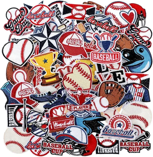 HunnmingRe 72 parches de béisbol para planchar de chenilla, parches bordados de béisbol de 36 estilos para planchar en el sombrero, apliques