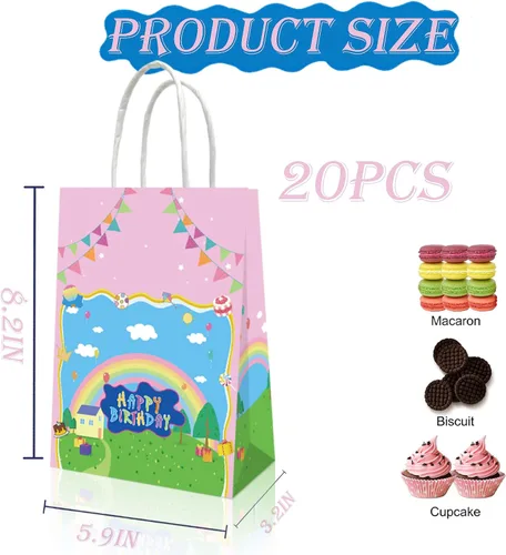 Miniatura 4 de YOOUUQIAN 20 piezas de decoraciones de cumpleaños de cerdos de dibujos animados, bolsas de regalo de fiesta de cumpleaños rosa anime para niños