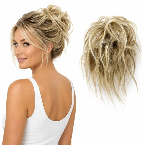 Miniatura 18 de CAISHA Prettyshop - Banda elástica XXL tipo postizo de cabello voluminoso ondulado, ideal para peinados recogidos de novias o rodetes desaliñados
