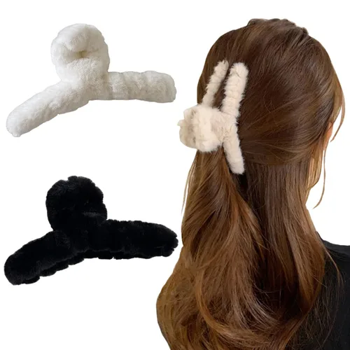 Miniatura 8 de 2 pinzas peludas para el cabello de felpa para cabello grueso y delgado, pinzas grandes antideslizantes de pelo sintético para mujeres