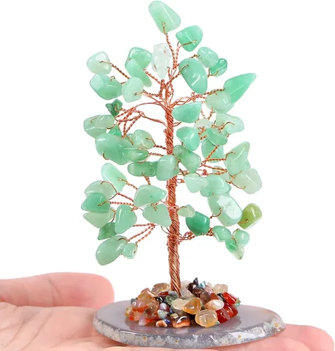 Miniatura 9 de QINJIEJIE Árbol de la vida de obsidiana negra curativa, piedra natural, piedra preciosa para habitación, oficina, escritorio, base de ágata, alambre