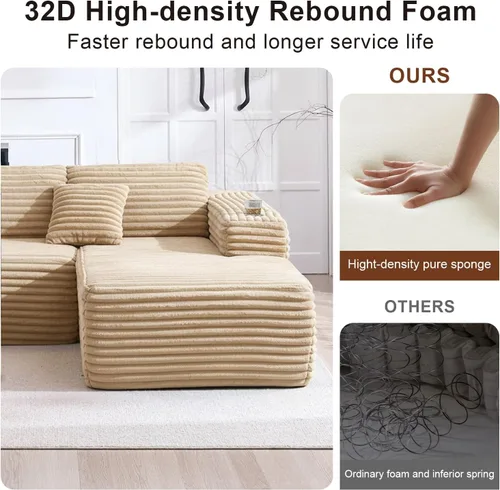 Miniatura 6 de Sofá modular Cloud con diván en forma de L, moderno sofá modular con asiento profundo, portavasos integrado y bolsillo de almacenamiento para sala