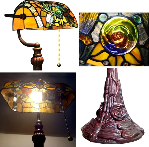 Miniatura 8 de Tiffany - Lámpara de mesa con vitrales para sala de estar, lámpara de piano con libélula lateral, pequeña de 15.5 pulgadas de alto, lámpara
