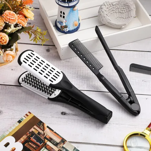 Miniatura 4 de CHENGU 2 Piezas Peine Alisador para el Cabello, Cerdas de Jabalí Pinza Cepillo de Doble Cara Cepillos Alisadores de Cabello Peine Plancha de Peinado