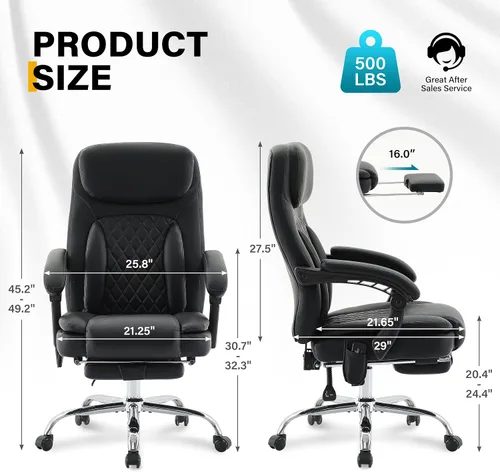 Miniatura 3 de Silla de oficina de masaje de 6 puntos con silla de oficina térmica y ergonómica con reposapiés y respaldo alto reclinable de 45°, silla de oficina