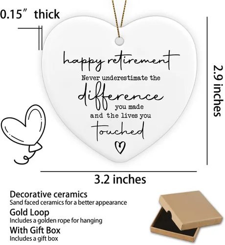 Miniatura 2 de Regalo de jubilación para mujer, adorno de recuerdo, placa de corazón, regalos de agradecimiento, feliz jubilación para mujeres, hombres, despedida