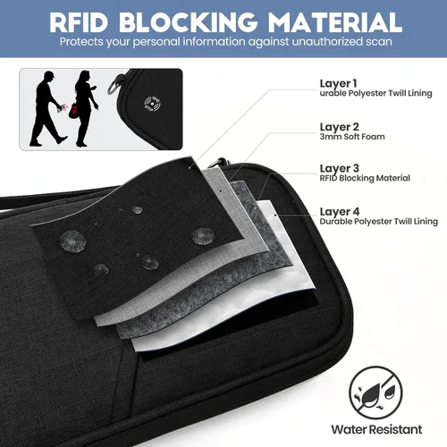 Miniatura 4 de Cartera para pasaporte, soporte para pasaporte RFID con ranura para tarjeta de vacunación, para familias y mujeres y hombres, organizador