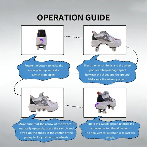 Miniatura 8 de 2-in-1 Roller Skates with Retractable 4 Wheels and Pop-Out Design Deformation Sneakers for Outdoor Sports Activities Unisex Adjustable Shoes